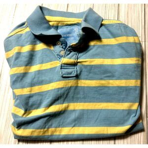 EUC Duck Head Boys Short Sleeve Polo Shirt Blue & Yellow stripe 100% cotton 8/10